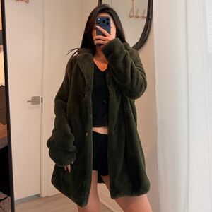 PrettyLittleThing Dark Green Teddy Jacket